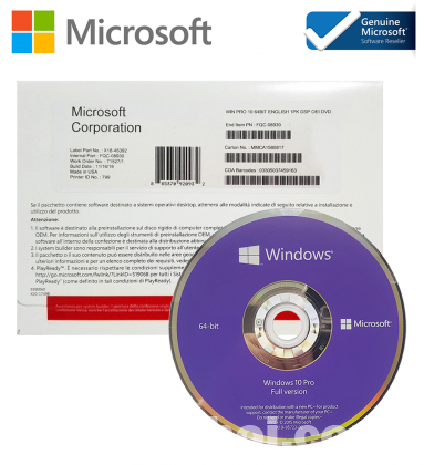 Microsoft WINDOWS Pro 10 64bit Eng INTL 1PK DSP OEM DVD